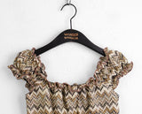 Peutik Hippie Frill Banding ZigZag Puff Off Shoulder T-Shirt