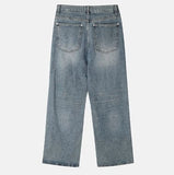 Crystal lettering washed denim pants