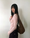 Pick Wrinkle Leather Big Cross Shoulder Bag