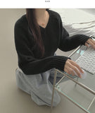 V-Neck Shirring Loose Fit Daily Knit