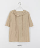 Kyujo Linen Button Hood Short Sleeve Tee - Linen 100