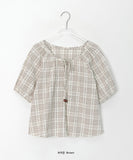 Shuya round check ribbon short sleeve blouse