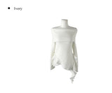 [Brushed] Fove Off-Shoulder Unbalanced Frill Rib Knit