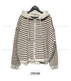 Color Matching Stripe Knit Warmer Hood Zip-Up