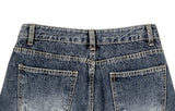 Quart Brushed Deep Blue Denim Washing Wide Pants
