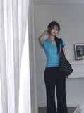 Evin Button V-Neck Knit Short Sleeve T-Shirt