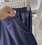 Lopiel Denim Like Banding Flare Long Skirt