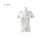 Shudi Stripe Lace Square Neck Short Sleeve T-Shirt