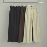 Bonding Brushed Corduroy Hem Snap Wide Balloon Banding Pants