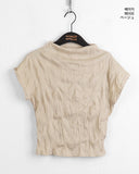 ether half-neck shirring pleated sleeveless blouse