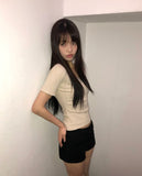 Juhin Lace Button Short Sleeve T-shirt