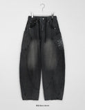 [unisex] Abus embroidery denim wide balloon pants
