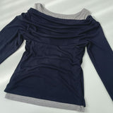 Drape Off-Shoulder Knit Layered Fake Layered T-shirt