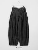 Tehoki pin tuck raw wide balloon denim pants