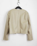 Tf No Collar V Short Leather Jacket