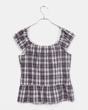Benha Check Puff Frill Sleeveless Blouse