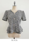 Hene V-neck Bokashi Peplum Jacket Blouse