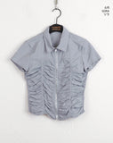 Pave pleated shirring two-way nylon short sleeve jacket