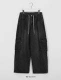 [unisex] Lonely String Washing Wide Cargo Denim Pants