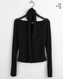[Scarf Set] Fescal Choker U-neck Long Sleeve T-shirt
