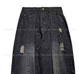 Folding pocket curved damage denim pants