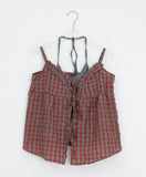 Oni Check Layered Halter Leeveless Blouse Set