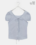 Laen ribbon puff short sleeve blouse