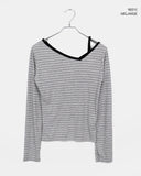 Two-fit Stripe Unbalanced Strap Long Sleeve T-Shirt