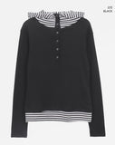 Gian High Neck Color Matching Fleece Hood T-shirt