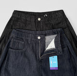 Non-Fade Summer Cooling Banding Folding Cut Hem Snap Wide Denim Pants