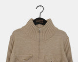 Siemen Ribbed High-Neck Pocket Two-Way Knit Zip-Up