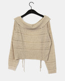 Shume Punching Openwork String Off-Shoulder Knit