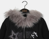 [Brushed Lining] Petol Ribbon Star Two-Way Fur Hood Zip-Up