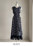 [Strap set] Gloss Floral Color Matching Sleeveless Long One Piece