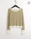 Anns Layered Color matching Round Long Sleeve Warmer T-Shirt