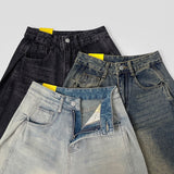 Side Pin Tuck Line Wide Fit Denim Pants