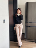 Jaylin Color Matching Collar Shirring Knit