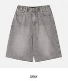 Dyeing Washed Banding Bermuda Denim Pants