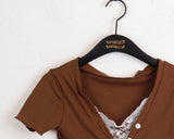 Catal all-in-one lace V-neck cropped short sleeve cardigan