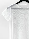 Flap mesh see-through shirring tee