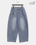 Welt Button Pocket Washed Balloon Denim Pants