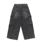 Loose diagonal cargo denim pants