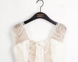 Kilreu Flower Jacquard Color Matching Ribbon Sleeveless Blouse