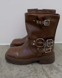 Fournette Western Chain Belt Leather Ankle Middle Boots