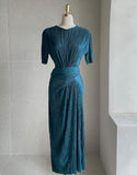 Ennis Pleated Wrap Strap Long One Piece