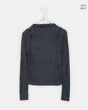 Pulha Slit Half-Neck Long Sleeve T-Shirt