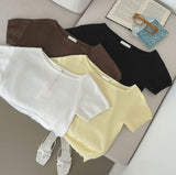 Feminine Cap Sleeves Unbalanced One-Off Short Sleeve Knit