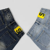 Side Slit Point Washing Denim Shorts