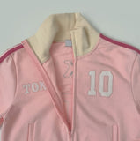 Tokyo Lettering High Neck Color Matching Pink Crop Jersey