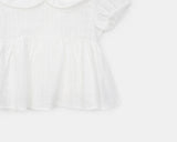 Daphi Round Collar Flower Punching Short Sleeve Blouse